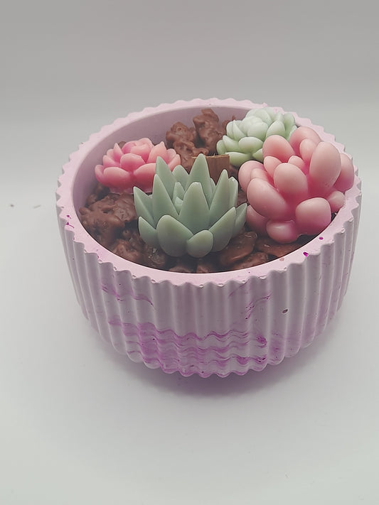 Kaktus Kerze pinker Marmor -In handgegossener Schale